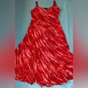 JONES NEW YORK tiered maxi tank dress red orange pink ruffle fully lined size 14